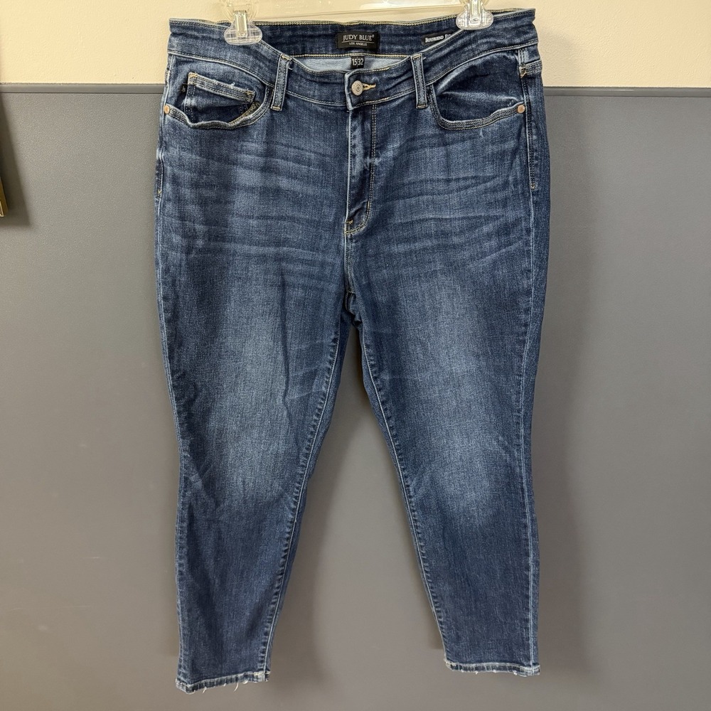 Judy Blue Los Angeles Boyfriend Fit Jeans Blue Dark Wash Straight Leg Size 15/32